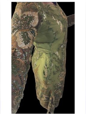 Afro Luxe Sequins Embellished Olive Green Floral Maxi Dress